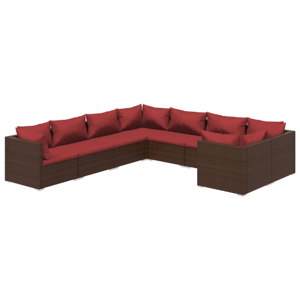 vidaXL 8-delige Loungeset met kussens poly rattan bruin