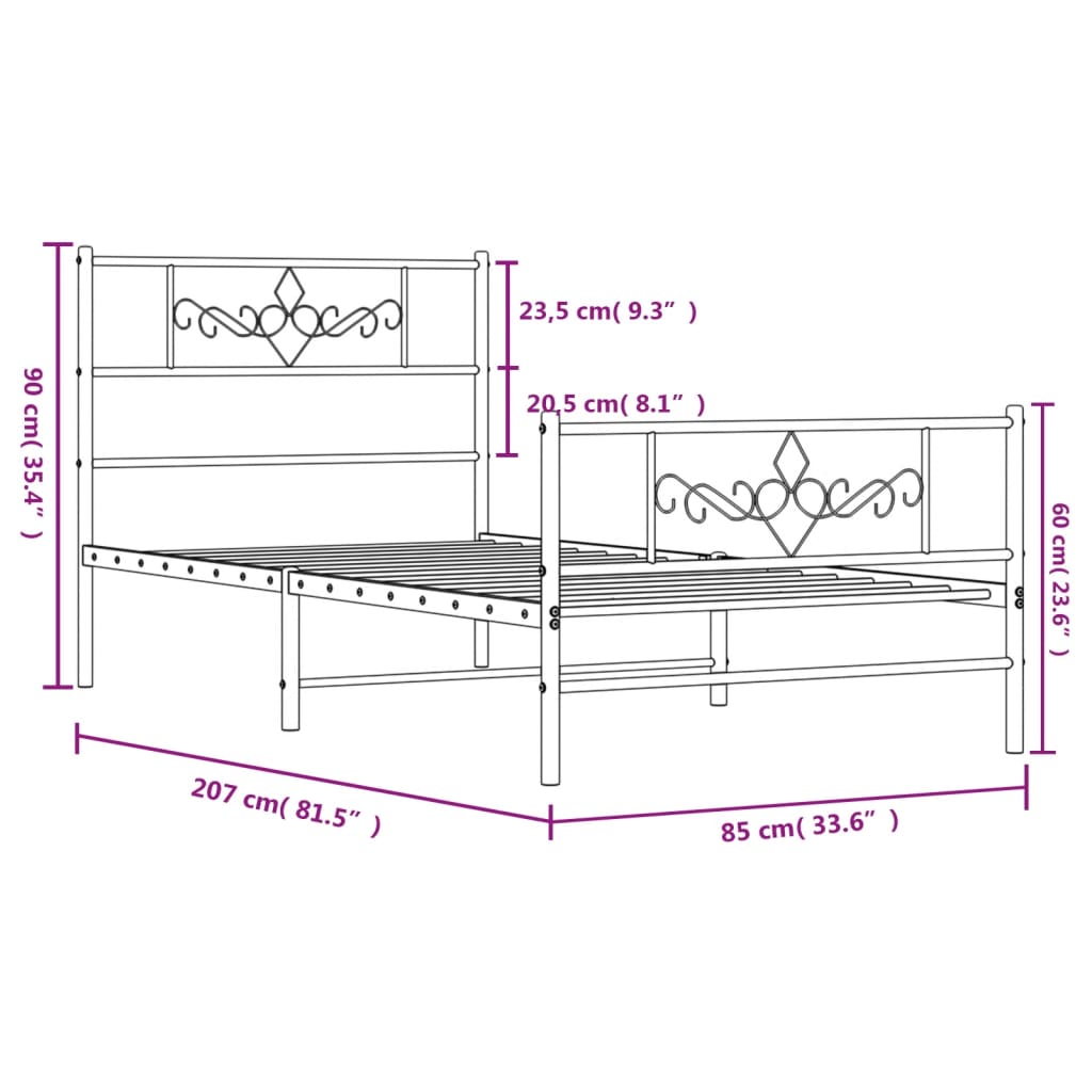 vidaXL Bedframe met hoofd- en voeteneinde metaal wit 80x200 cm