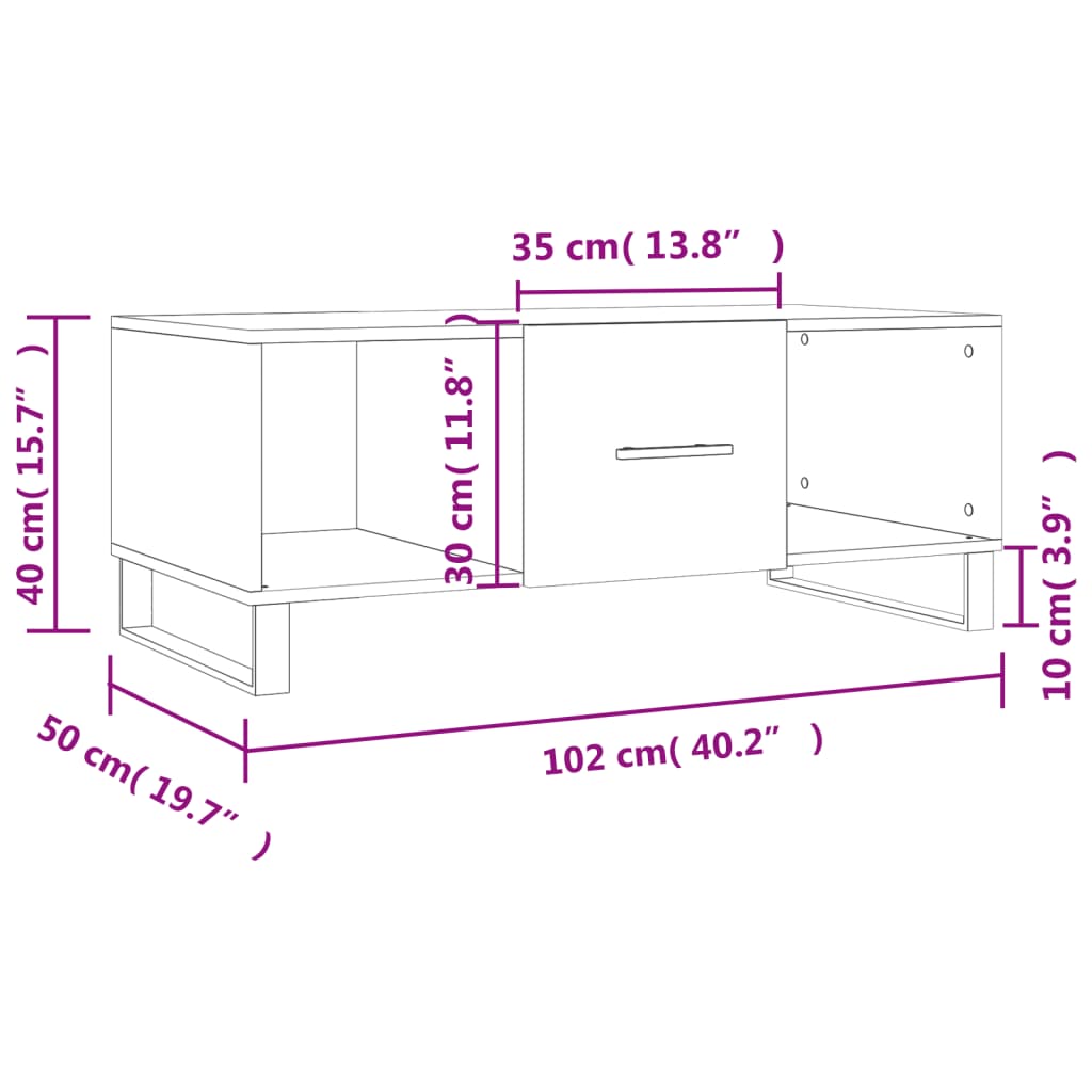 vidaXL Salontafel 102x50x40 cm bewerkt hout betongrijs