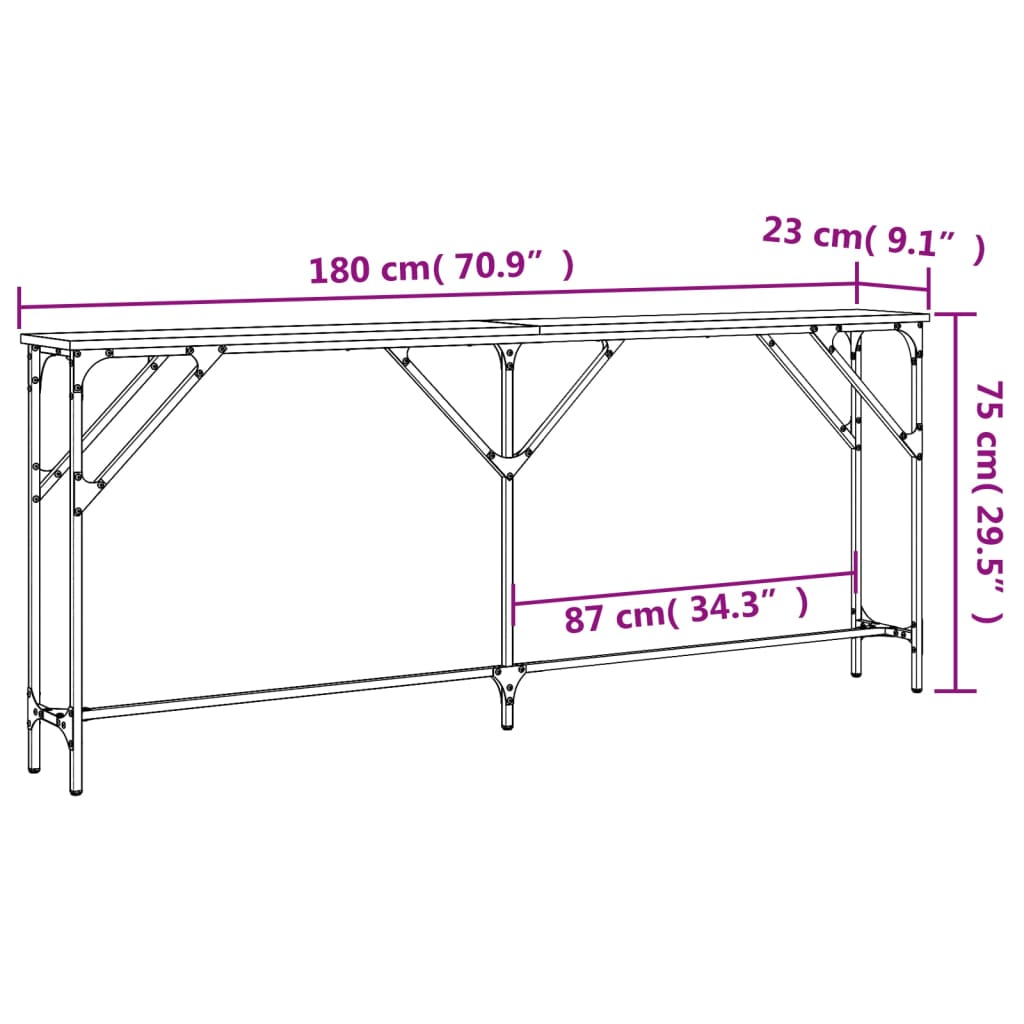 vidaXL Wandtafel 180x23x75 cm bewerkt hout bruin eikenkleur