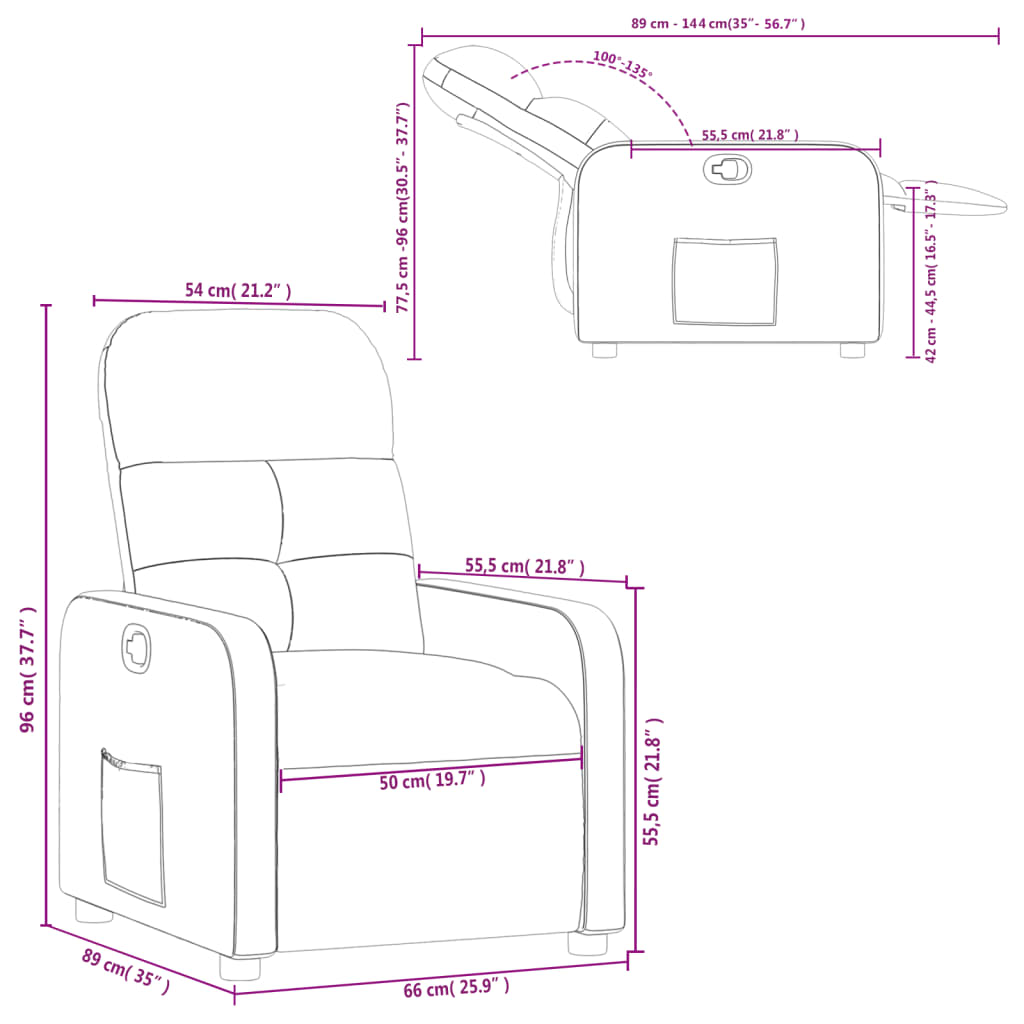 vidaXL Fauteuil verstelbaar stof crèmekleurig