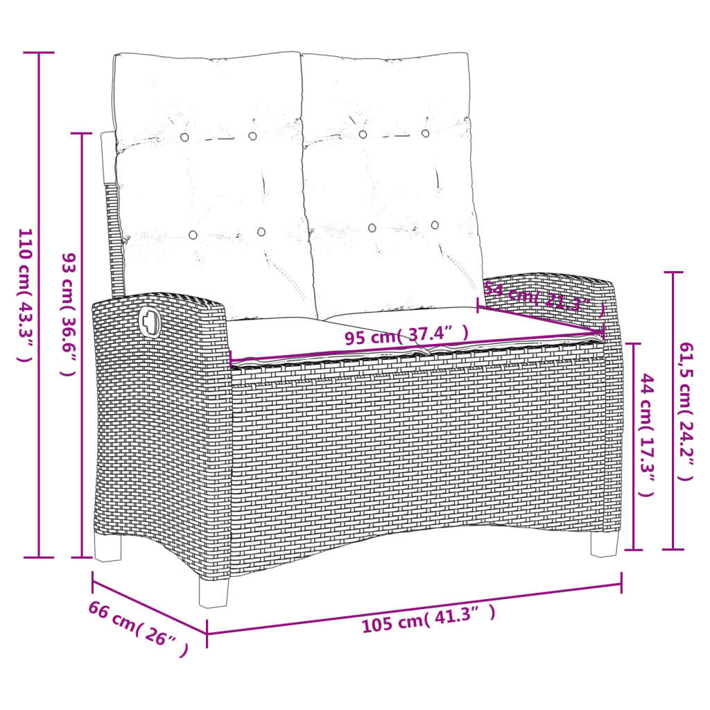 vidaXL 5-delige Tuinset met kussens poly rattan zwart