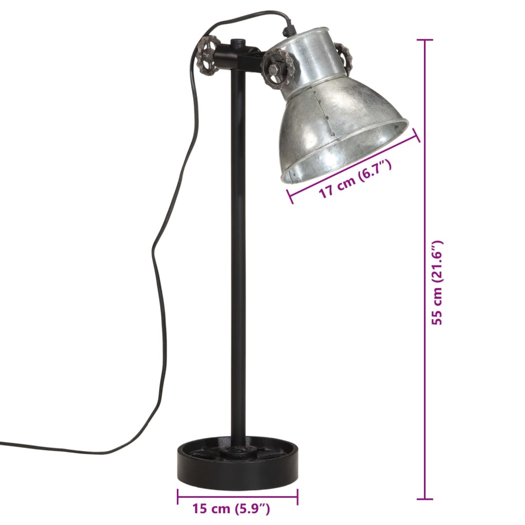 vidaXL Bureaulamp 25 W E27 15x15x55 cm vintage zilverkleurig