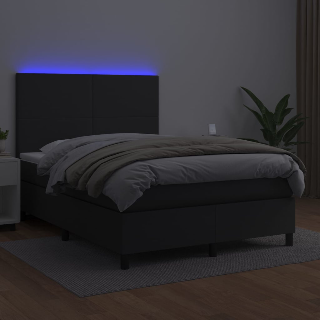 vidaXL Boxspring met matras en LED kunstleer zwart 140x200 cm