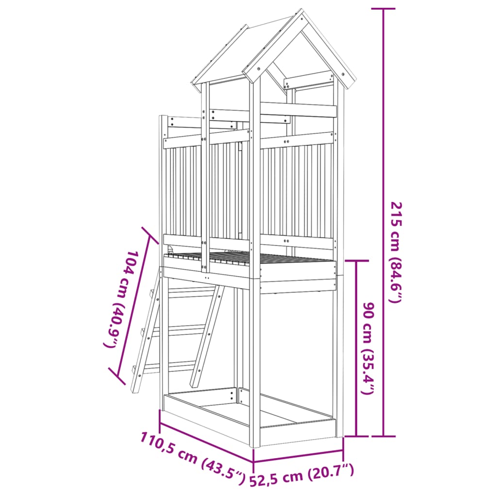 vidaXL Speeltoren ladder 110,5x52,5x215 cm geïmpregneerd grenenhout