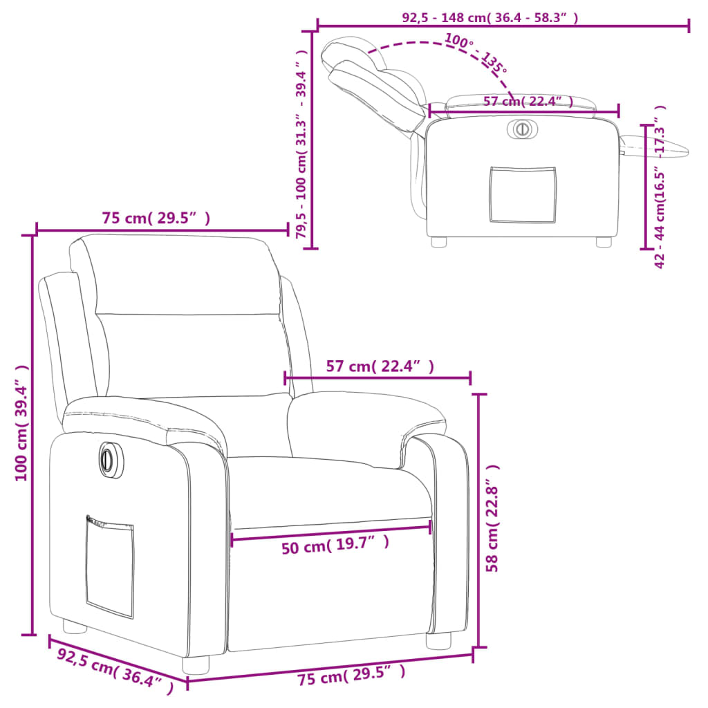 vidaXL Fauteuil elektrisch verstelbaar stof lichtgrijs