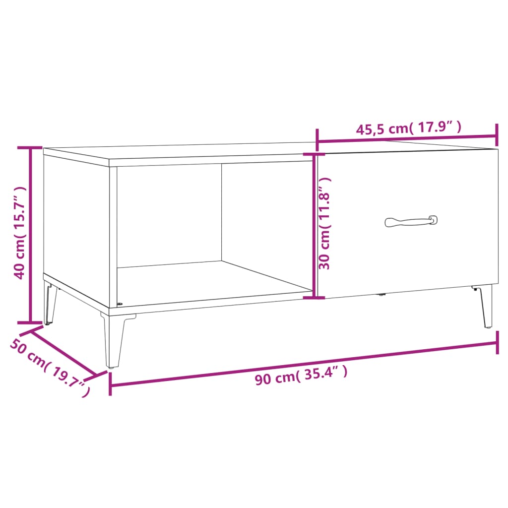 vidaXL Salontafel 90x50x40 cm bewerkt hout hoogglans wit