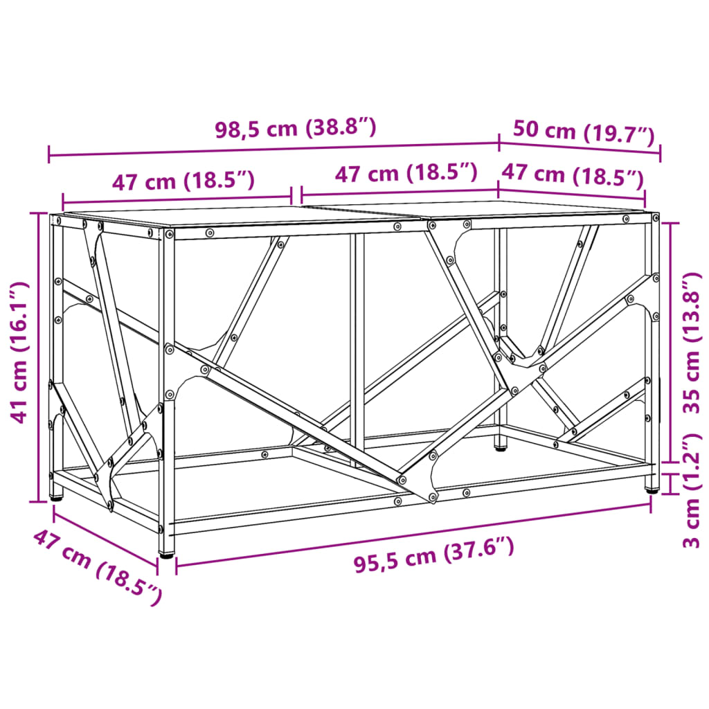 vidaXL Salontafel met transparant glazen blad 98,5x50x41 cm staal