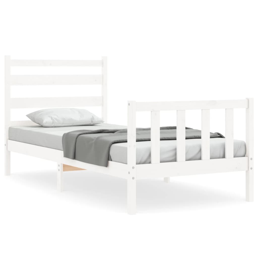 vidaXL Bedframe met hoofdbord massief hout wit 100x200 cm