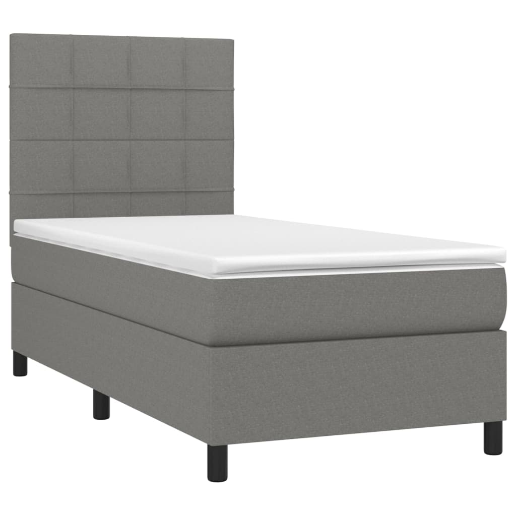 vidaXL Boxspring met matras en LED stof donkergrijs 90x190 cm