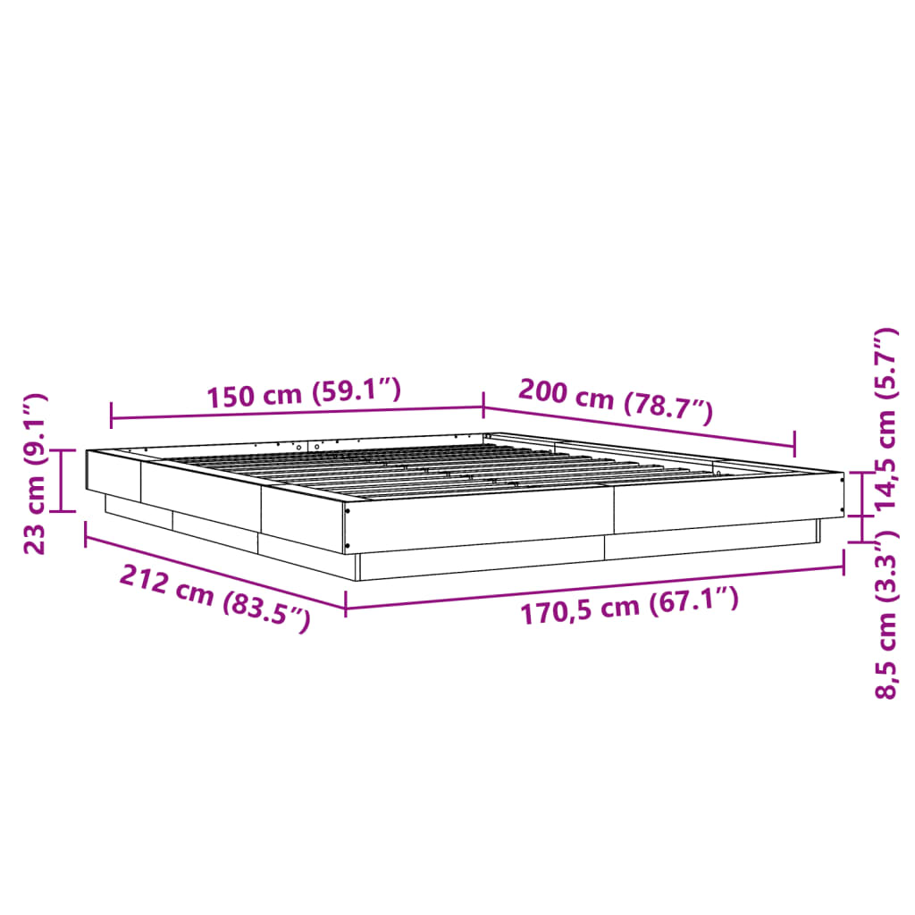 vidaXL Bedframe bewerkt hout zwart 150x200 cm