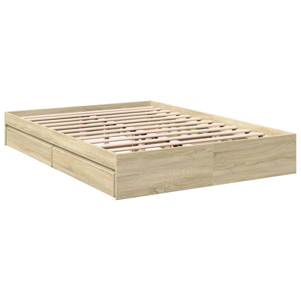 vidaXL Bedframe met lades bewerkt hout sonoma eikenkleurig 160x200 cm