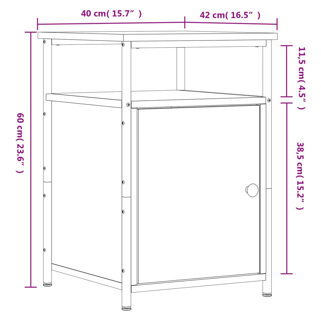 vidaXL Nachtkastjes 2 st 40x42x60 cm bewerkt hout grijs sonoma eiken