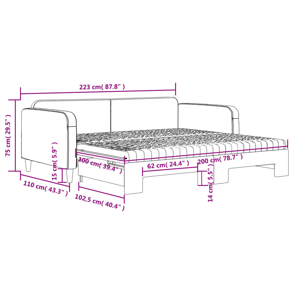 vidaXL Slaapbank met onderschuifbed en matrassen 100x200 cm stof zwart