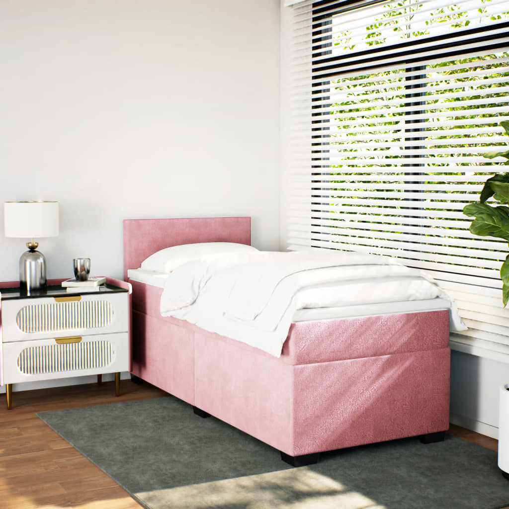 vidaXL Boxspring met matras fluweel roze 100x200 cm