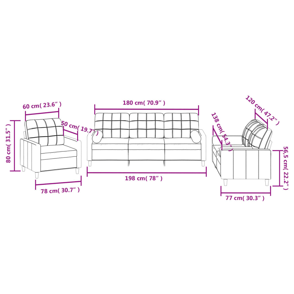 vidaXL 3-delige Loungeset met kussens stof taupe