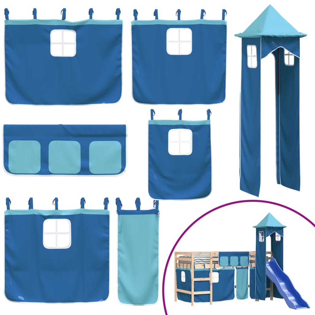 vidaXL Kinderhoogslaper met toren 90x190 cm massief grenenhout blauw