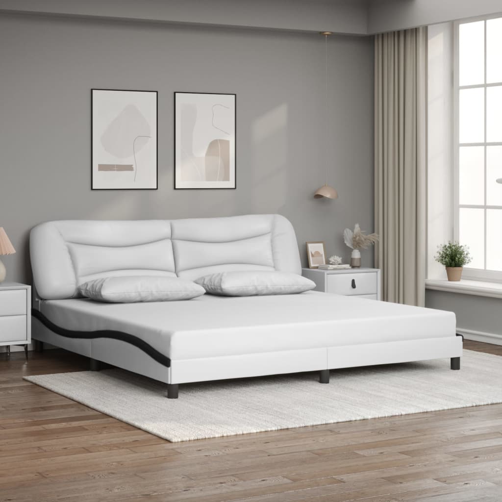 vidaXL Bedframe met hoofdbord kunstleer wit en zwart 200x200 cm