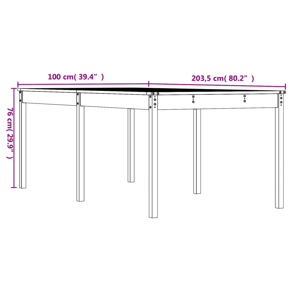 vidaXL Tuintafel 203,5x100x76 cm massief grenenhout