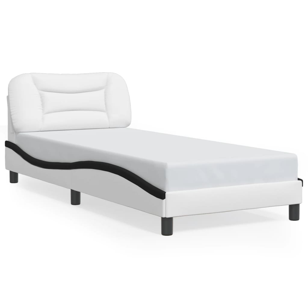 vidaXL Bedframe met hoofdbord kunstleer wit en zwart 90x200 cm