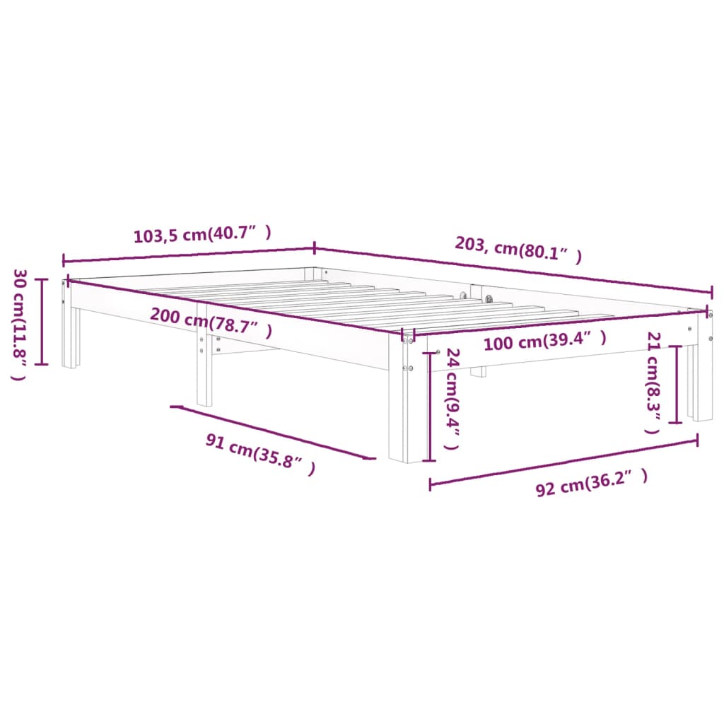 vidaXL Bedframe massief grenenhout honingbruin 100x200 cm