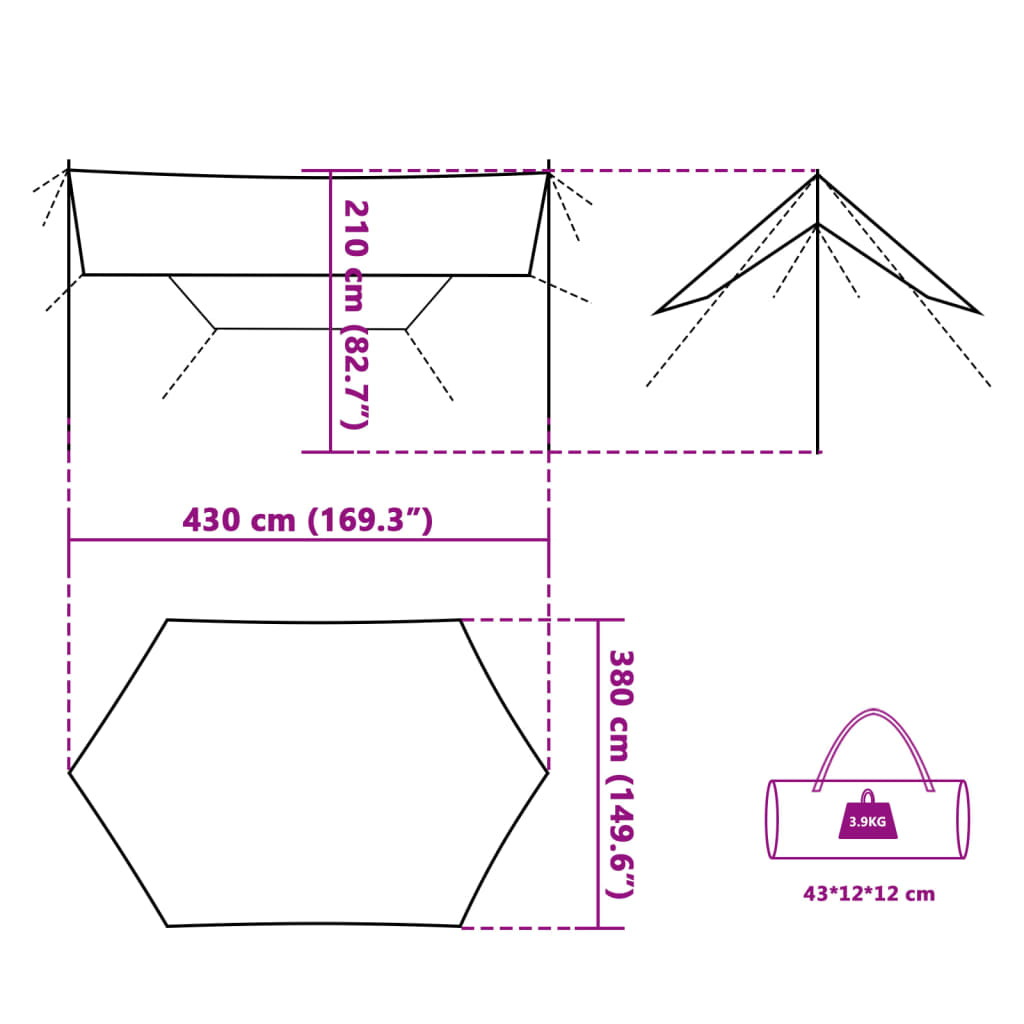 vidaXL Kampeerluifel waterdicht 430x380x210 cm oranje