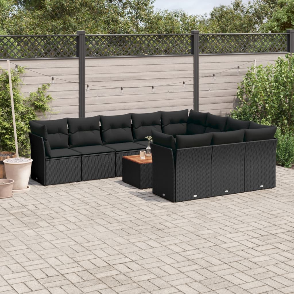 vidaXL 11-delige Loungeset met kussens poly rattan zwart