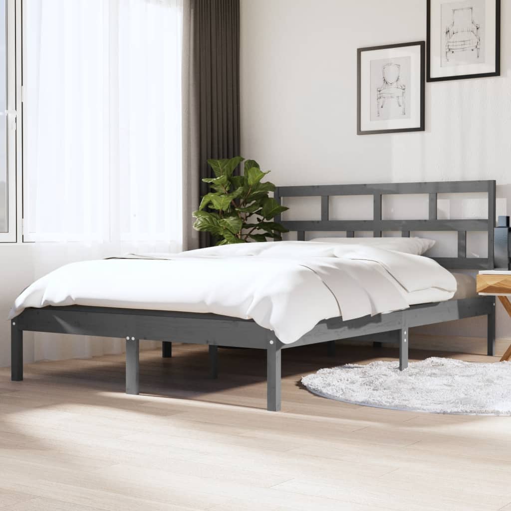 vidaXL Bedframe massief hout grijs 135x190 cm