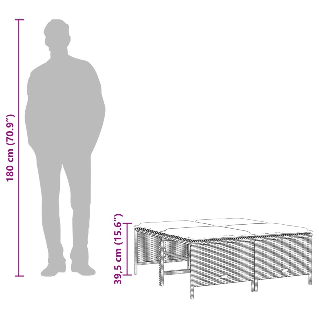 vidaXL 5-delige Loungeset met kussens poly rattan grijs