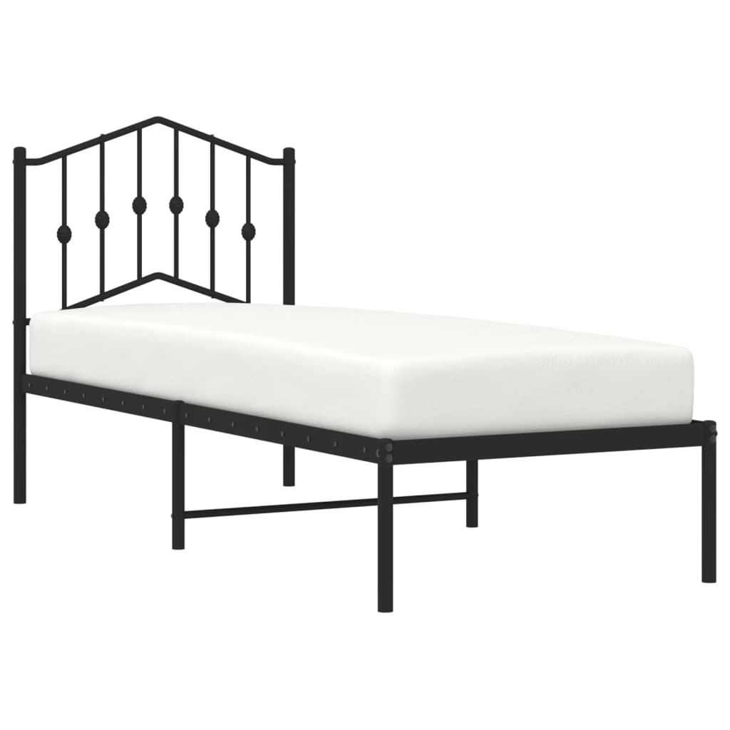 vidaXL Bedframe met hoofdbord metaal zwart 75x190 cm