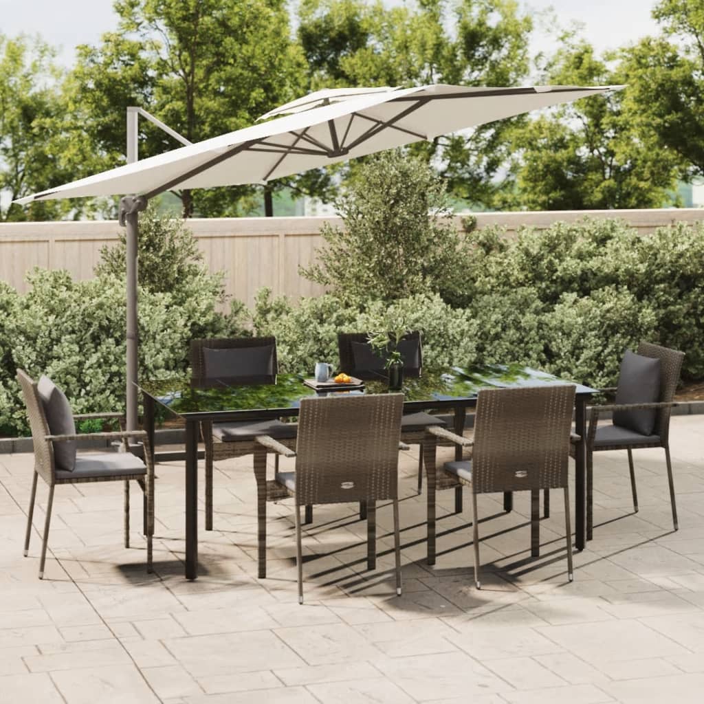 vidaXL 7-delige Tuinset met kussens poly rattan zwart en grijs