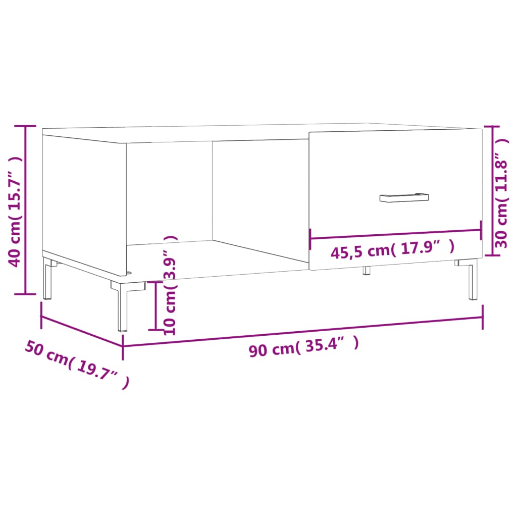 vidaXL Salontafel 90x50x40 cm bewerkt hout hoogglans wit