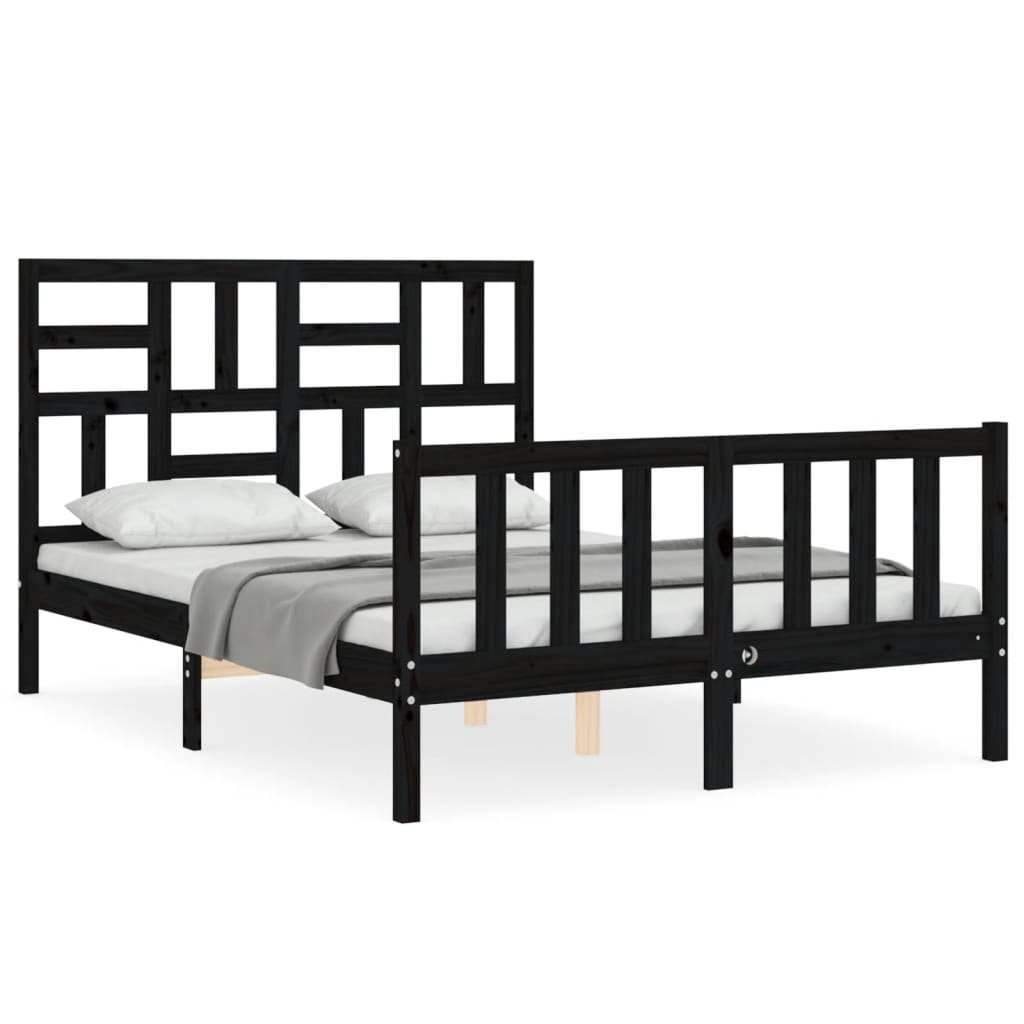 vidaXL Bedframe met hoofdbord massief hout zwart