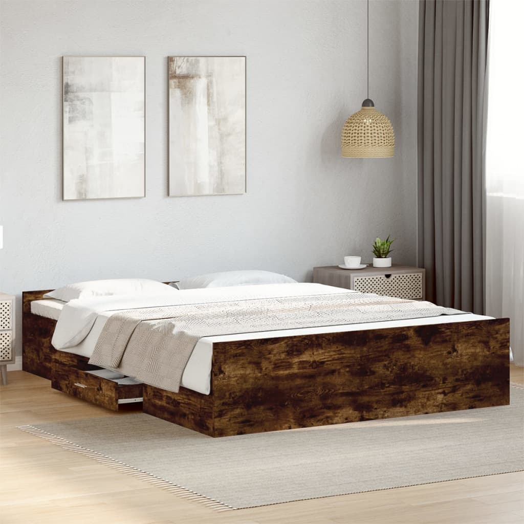 vidaXL Bedframe met lades bewerkt hout gerookt eikenkleurig 140x200 cm