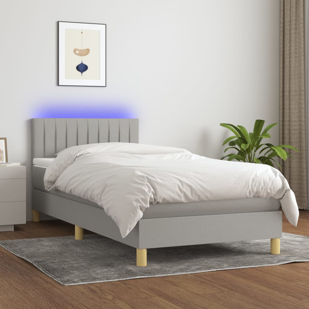 vidaXL Boxspring met matras en LED stof lichtgrijs 80x200 cm