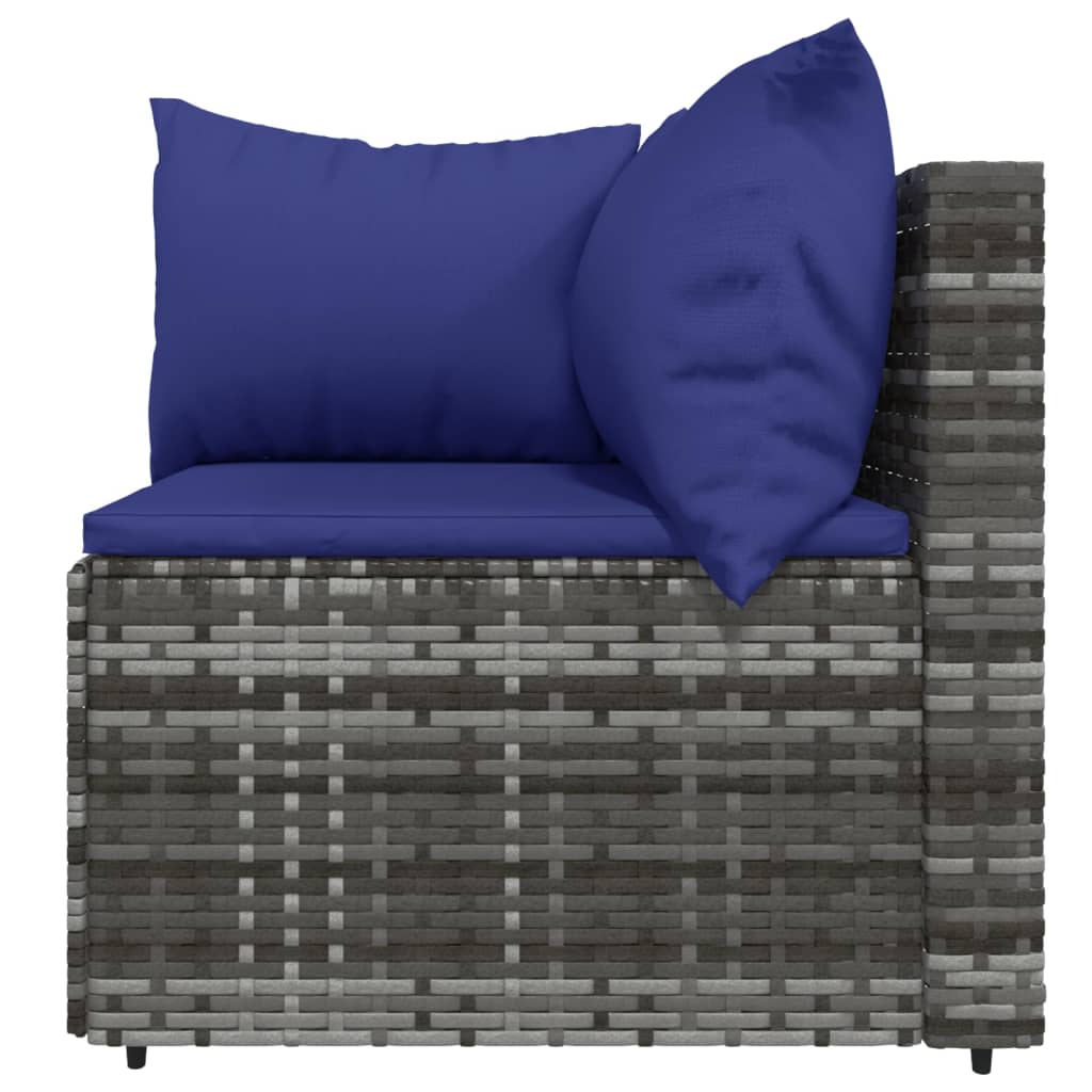 vidaXL 3-delige Loungeset met kussens poly rattan grijs