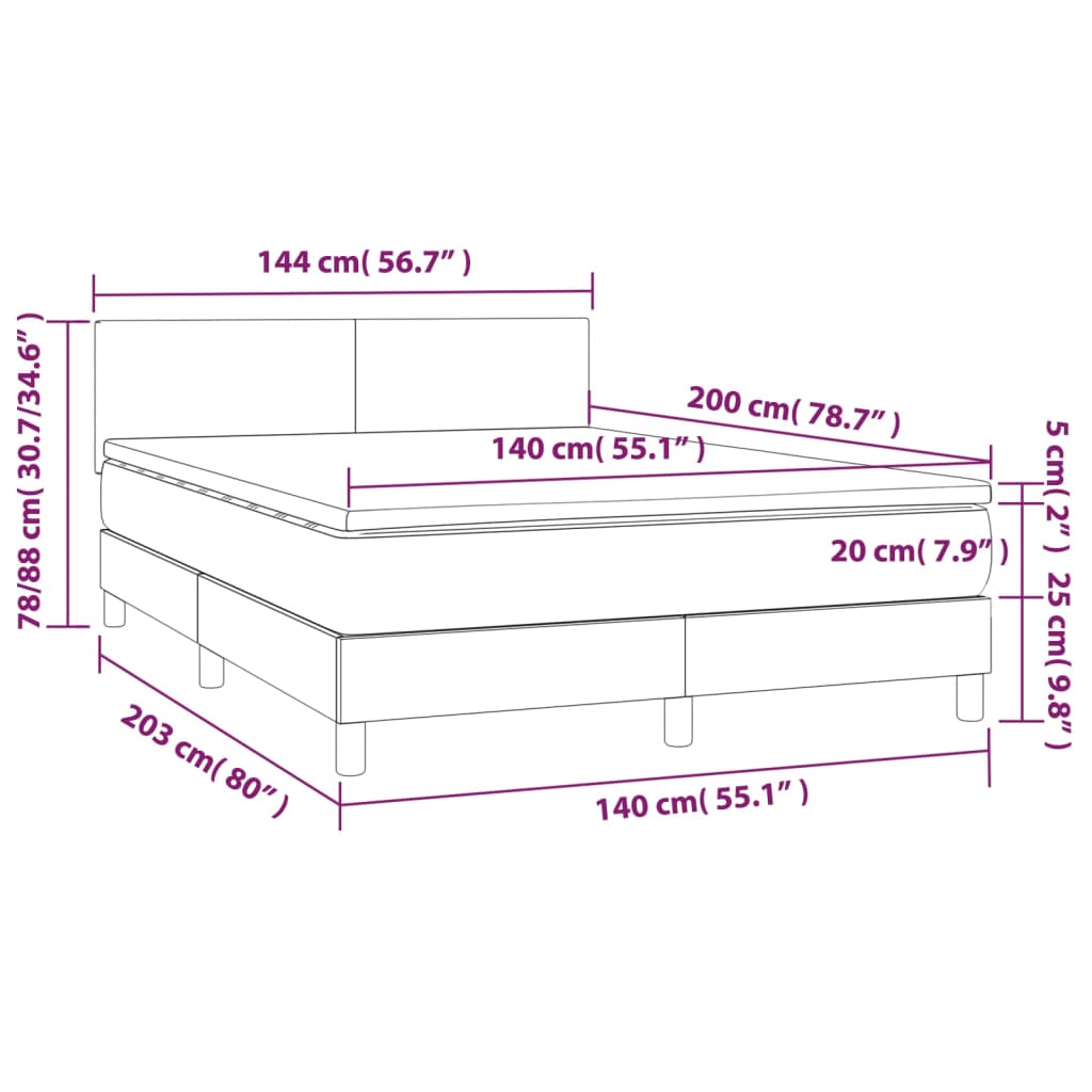 vidaXL Boxspring met matras stof zwart 140x200 cm