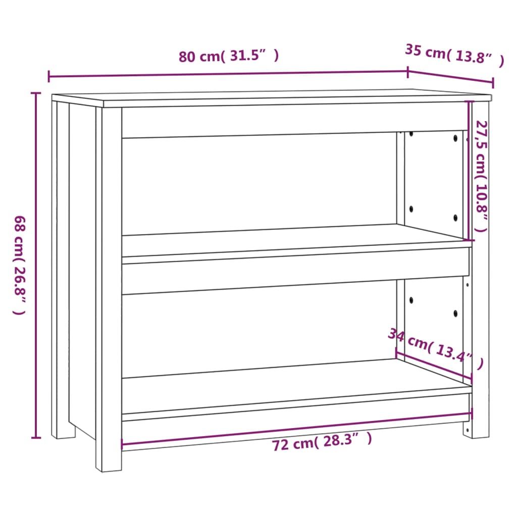 vidaXL Boekenkast 80x35x68 cm massief grenenhout honingbruin