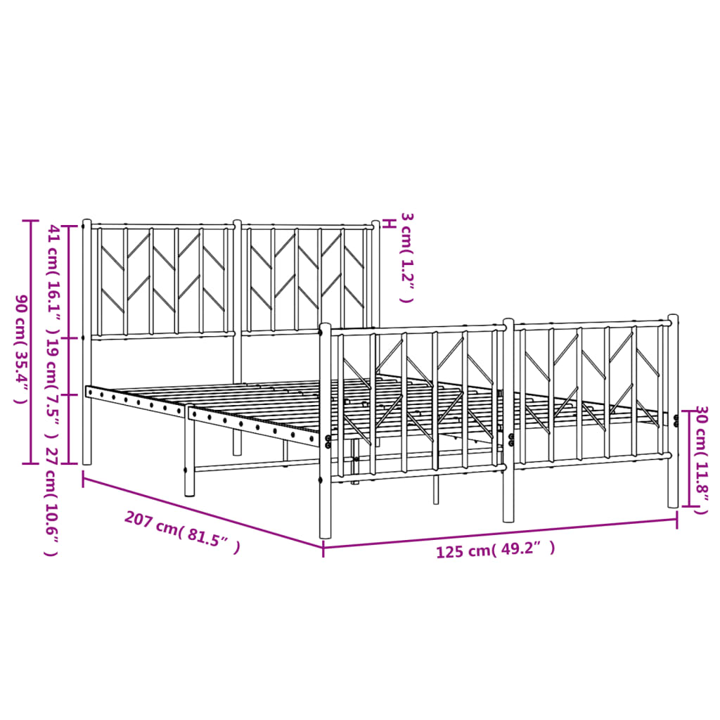 vidaXL Bedframe met hoofd- en voeteneinde metaal zwart 120x200 cm