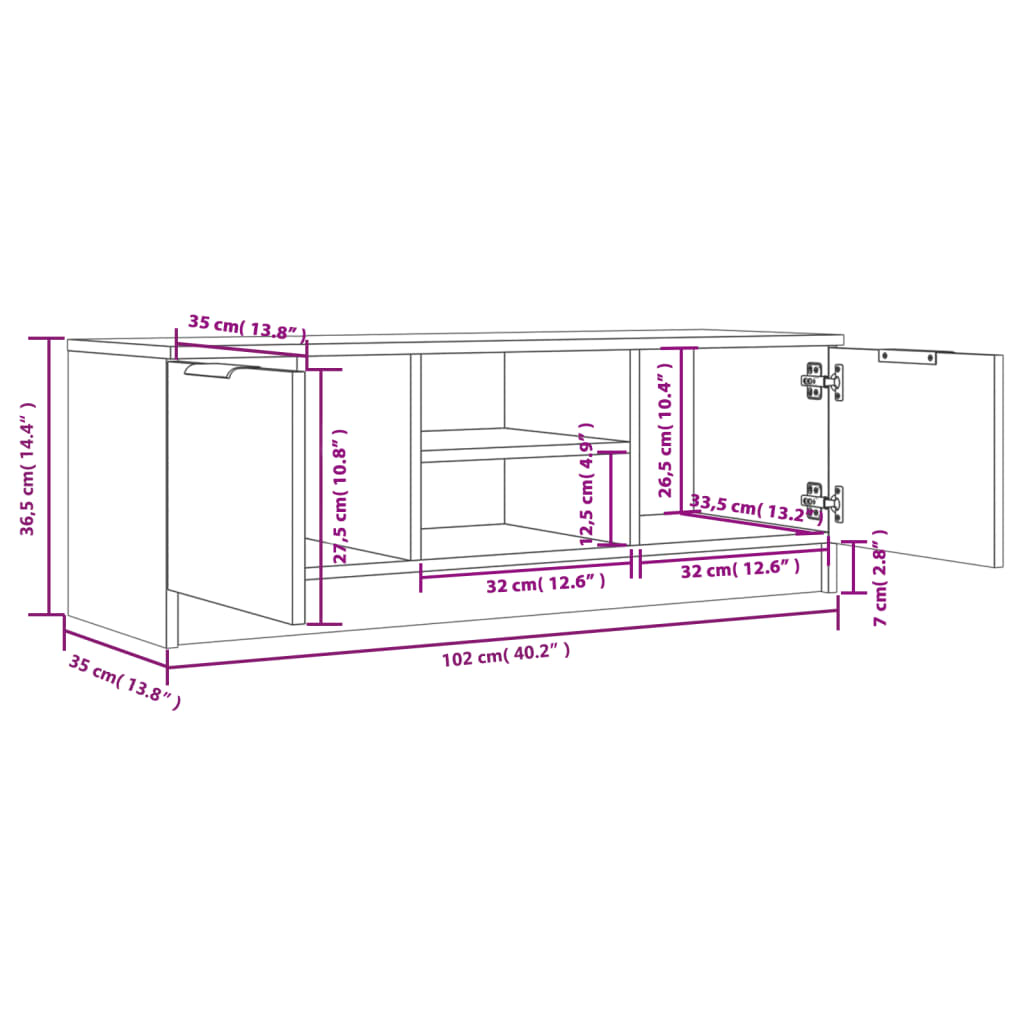 vidaXL Tv-meubel 102x35x36,5 cm bewerkt hout hoogglans wit