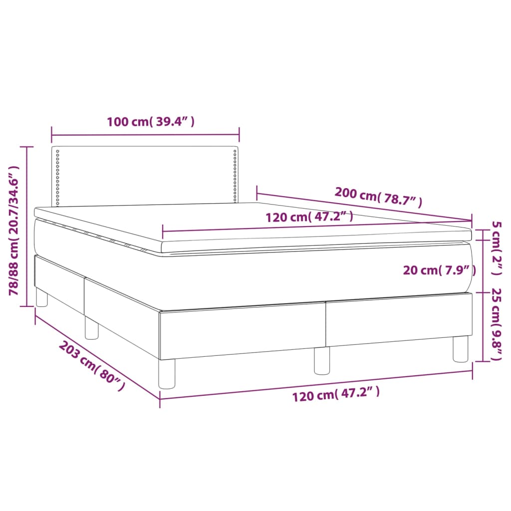 vidaXL Boxspring met matras kunstleer grijs 120x200 cm