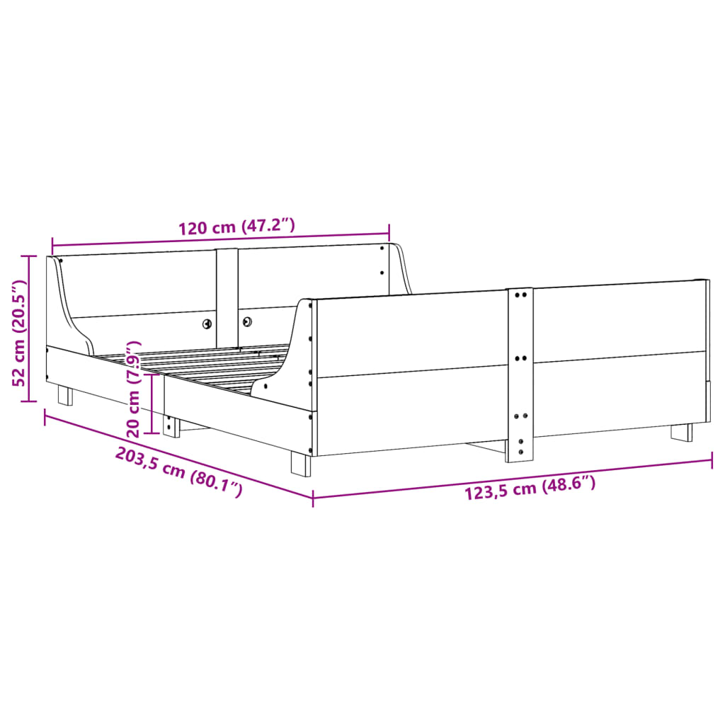 vidaXL Bedframe zonder matras massief grenenhout wit 120x200 cm