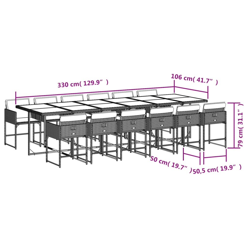 vidaXL 13-delige Tuinset met kussens poly rattan zwart