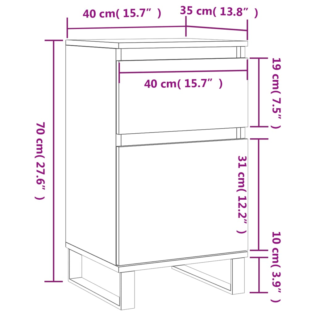 vidaXL Dressoirs 2 st 40x35x70 cm bewerkt hout grijs sonoma