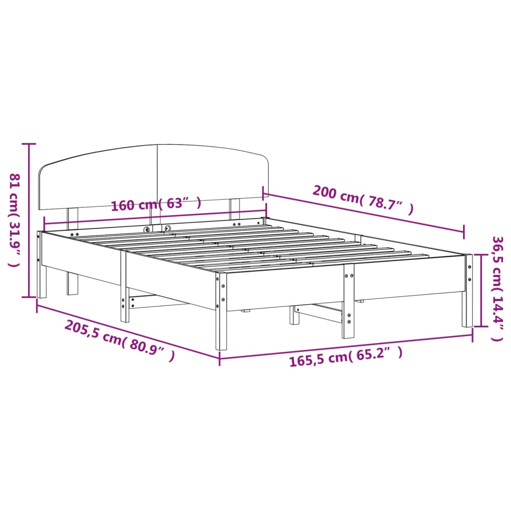 vidaXL Bedframe zonder matras massief grenenhout wasbruin 160x200 cm