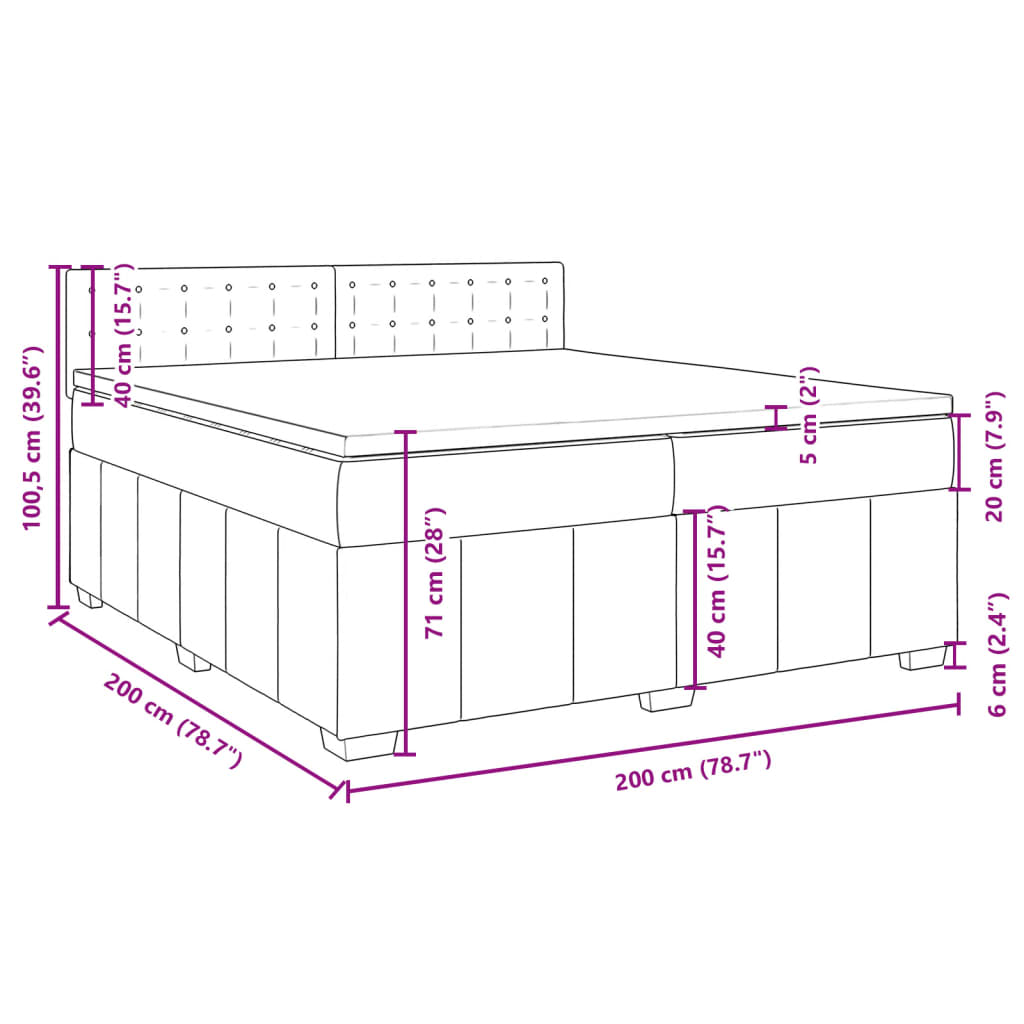 vidaXL Boxspring met matras stof donkerbruin 200x200 cm