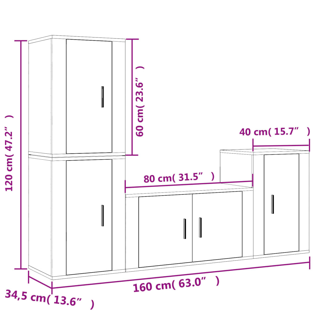 vidaXL 4-delige Tv-meubelset bewerkt hout wit