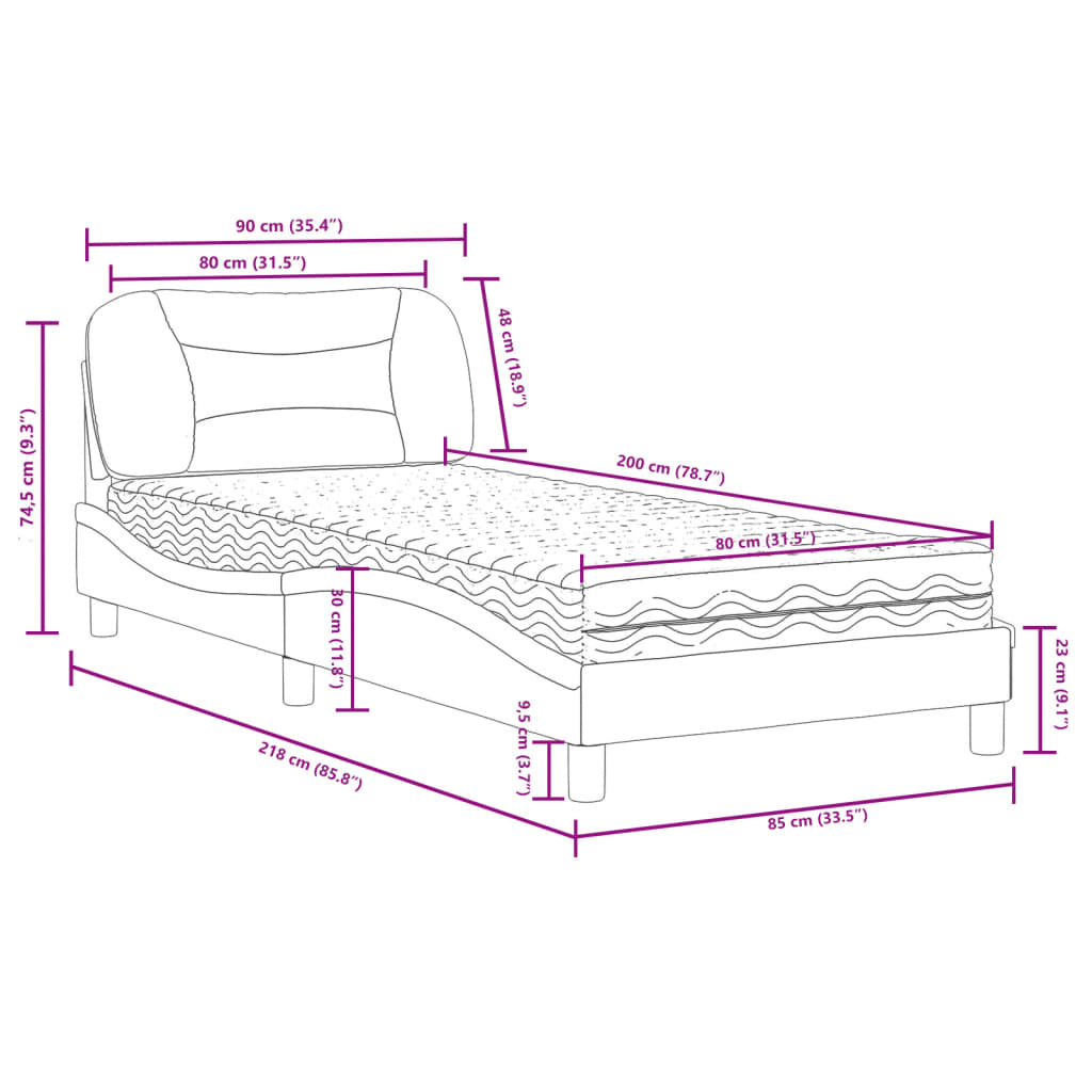 vidaXL Bed met matras kunstleer zwart en wit 80x200 cm