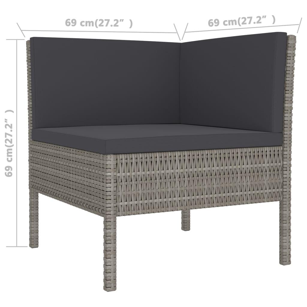 vidaXL 6-delige Loungeset met kussens poly rattan grijs