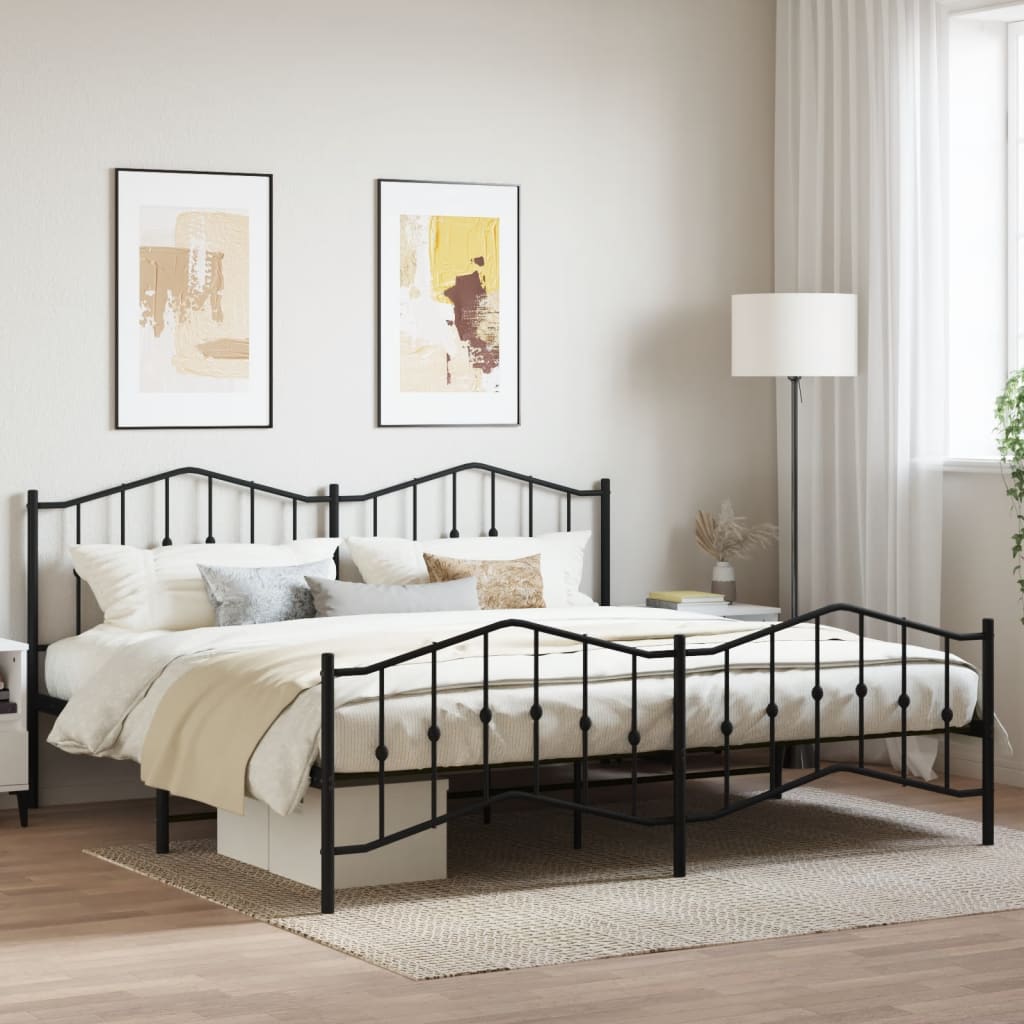 vidaXL Bedframe met hoofd- en voeteneinde metaal zwart 193x203 cm